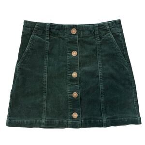 Forever 21 Dark Green Corduroy Button Front Mini Skirt Preppy Academia, Size M